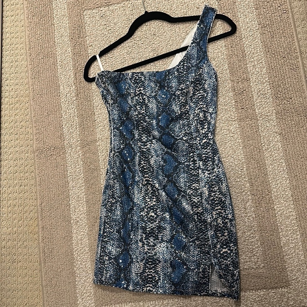 Renee Mini Blue Dress in Snake Blue